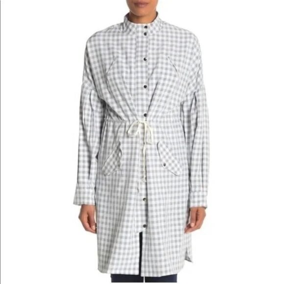 English Factory Grey Gingham Plaid Long Sleeve Shirt Dress Medium New - Picture 1 of 7